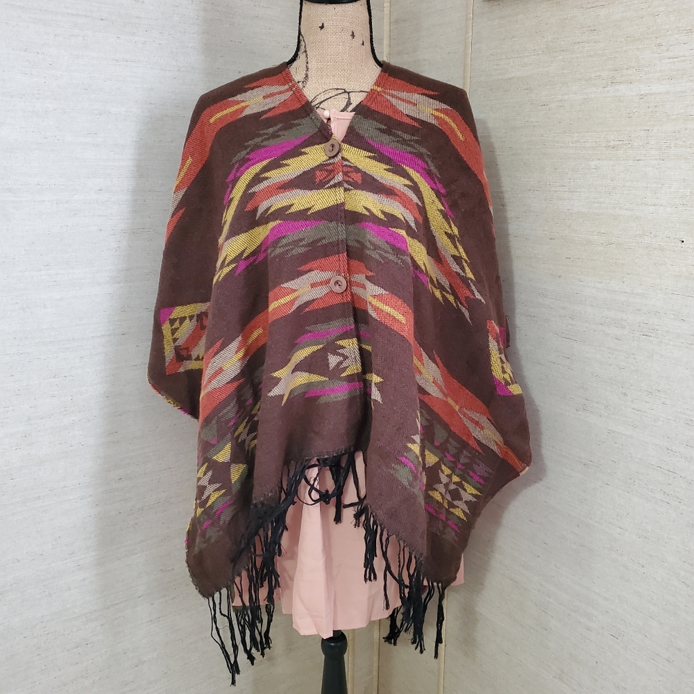 Cato Top Poncho V-Neck tribal  One Size